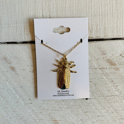 Insect Gold Plated Stainless Steel Necklace | Spooky Gold Pendant on Chain