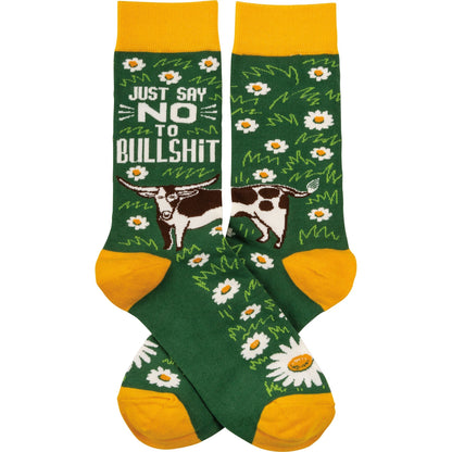 Just Say No To Bullshit Funny Socks in Green and Yellow | Unisex