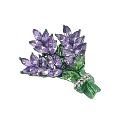 Lilac Brooch Pin 2" Purple Gemstone Floral Jewelry | Vintage Metal Alloy