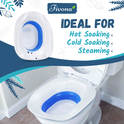 Fivona Sitz Bath Soak Seat | Portable Bidet | Yoni Steam Tub (White-Blue)