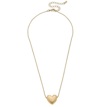 Margo Puffy Heart Necklace in Worn Gold | Bead Chain Style Pendant Fashion Jewelry