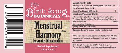 Menstrual Harmony Herbal Supplement To Support a Regular Menstrual Cycle, Hormone Harmony, PMS, Healthy Menstruation and Ovulation* 2 oz.