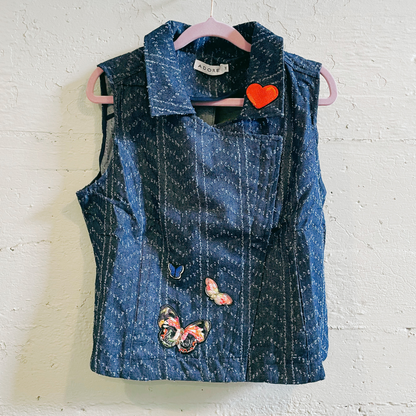 Nice Patches, Babe! Denim Vest with Zipper and Embroidered Patches [Sizes SM-XL]