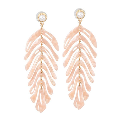 Resin Leaf Tropical Drop Earrings with Pearl Accent