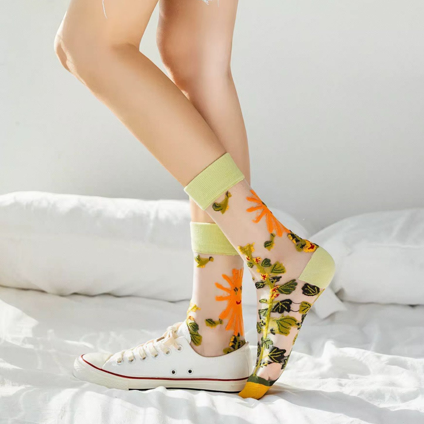 Sheer Plant Lover Socks in 5 Nature-Inspired Styles [Fits Size 5-9]