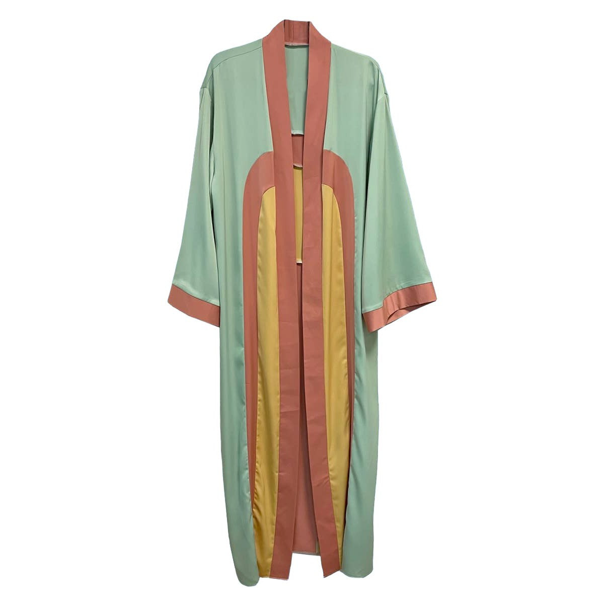 [Size L Remaining] Miss Sparkling Retro Arch Kimono Big Long Textured Satin Duster | Light Jacket, Outdoor Robe, Swimsuit Coverup | Sizes SM-XL