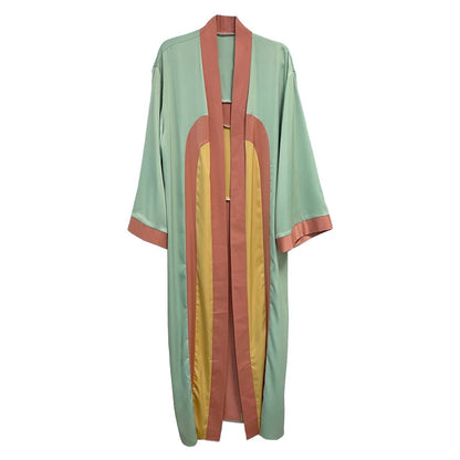 [Size L Remaining] Miss Sparkling Retro Arch Kimono Big Long Textured Satin Duster | Light Jacket, Outdoor Robe, Swimsuit Coverup | Sizes SM-XL