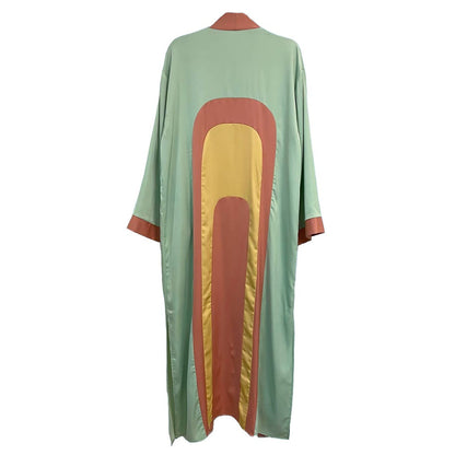 [Size L Remaining] Miss Sparkling Retro Arch Kimono Big Long Textured Satin Duster | Light Jacket, Outdoor Robe, Swimsuit Coverup | Sizes SM-XL