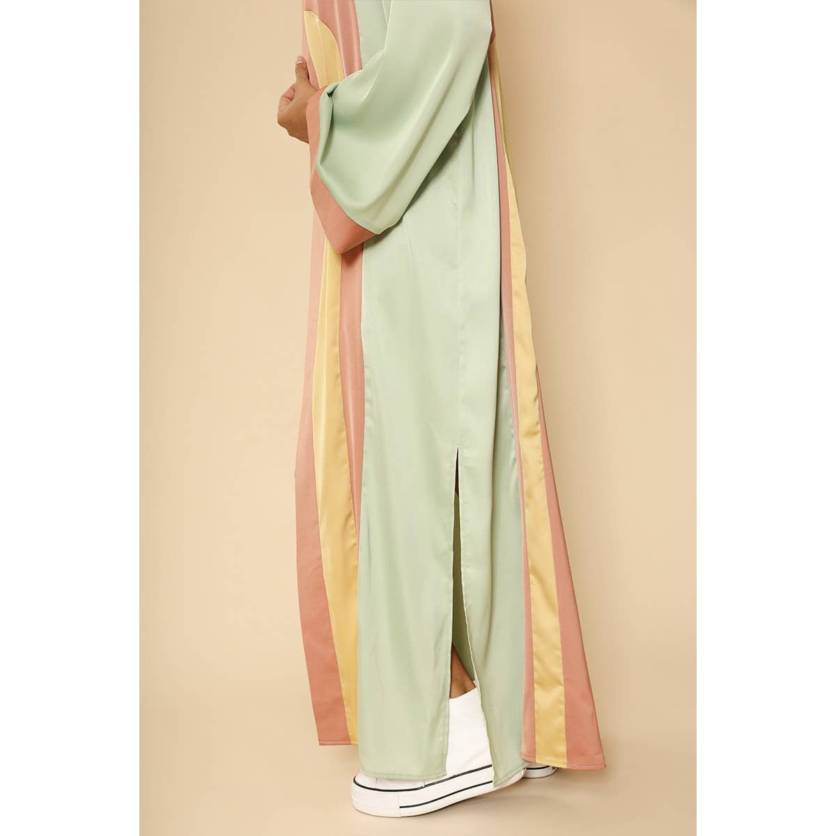 [Size L Remaining] Miss Sparkling Retro Arch Kimono Big Long Textured Satin Duster | Light Jacket, Outdoor Robe, Swimsuit Coverup | Sizes SM-XL
