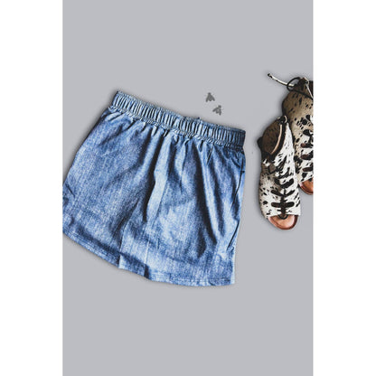 [Size M-2X] Stretch Faux Denim Athletic Style Skort