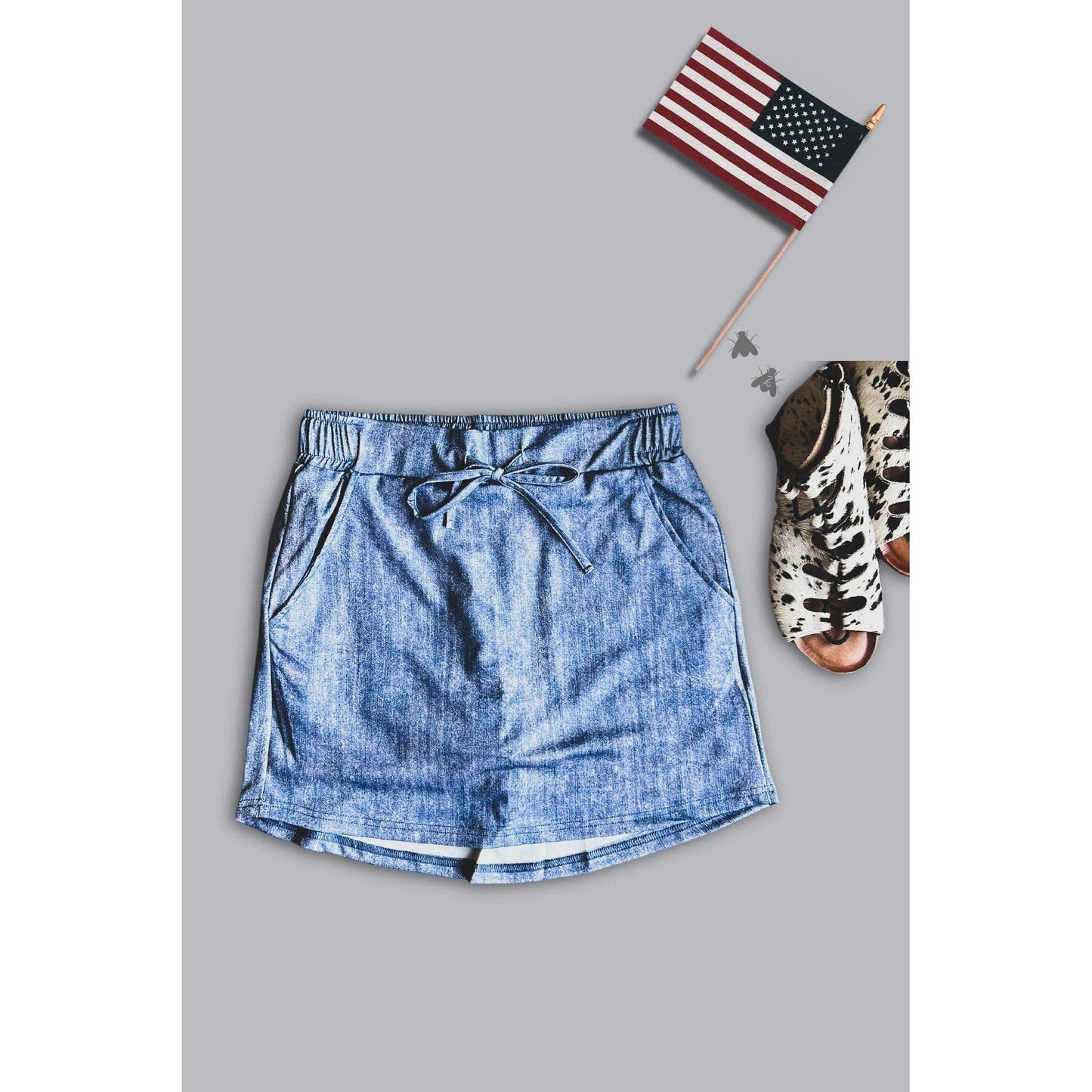 [Size M-2X] Stretch Faux Denim Athletic Style Skort