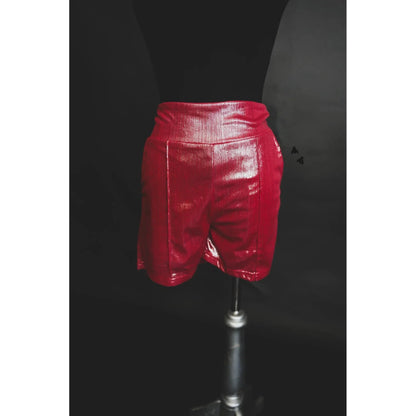 [Size M-3X] Shiny Short Firework in Red | Metallic Stretch Fabric