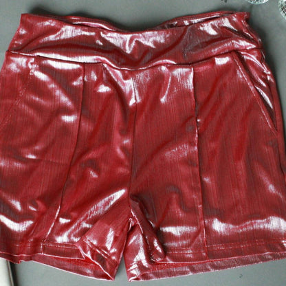 [Size M-3X] Shiny Short Firework in Red | Metallic Stretch Fabric