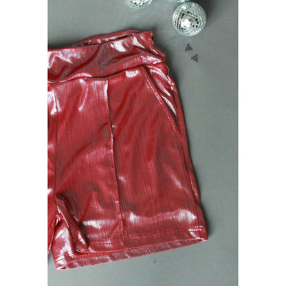 [Size M-3X] Shiny Short Firework in Red | Metallic Stretch Fabric