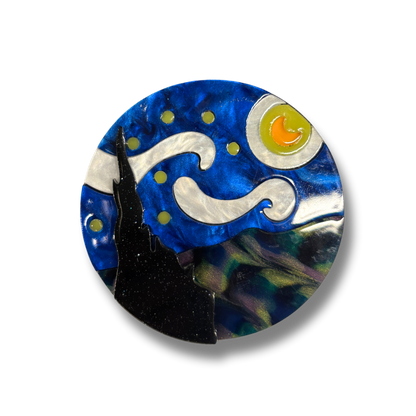 Starry Night Van Gogh Inspired Acetate Large Format Pin Brooch