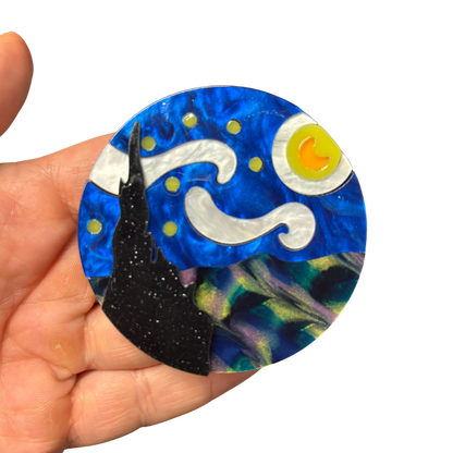 Starry Night Van Gogh Inspired Acetate Large Format Pin Brooch