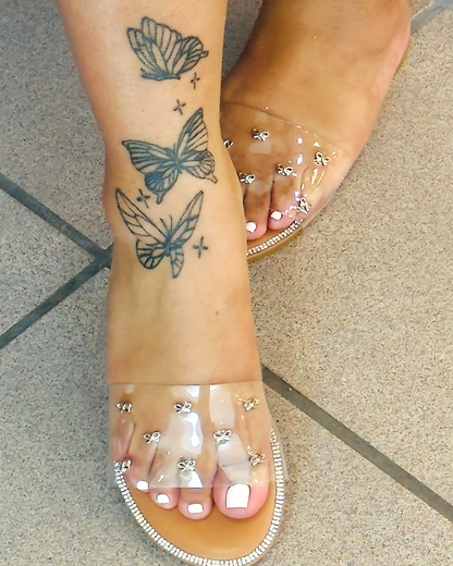 Clear Bow Glamour Slip On Cushioned Summer Slides