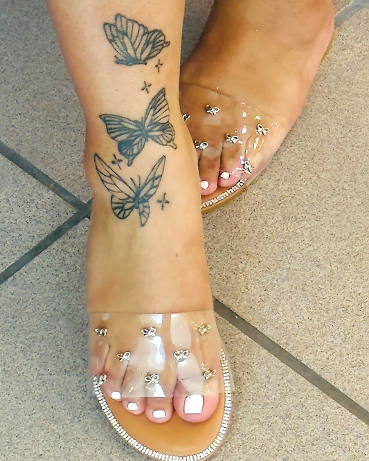 Clear Bow Glamour Slip On Cushioned Summer Slides